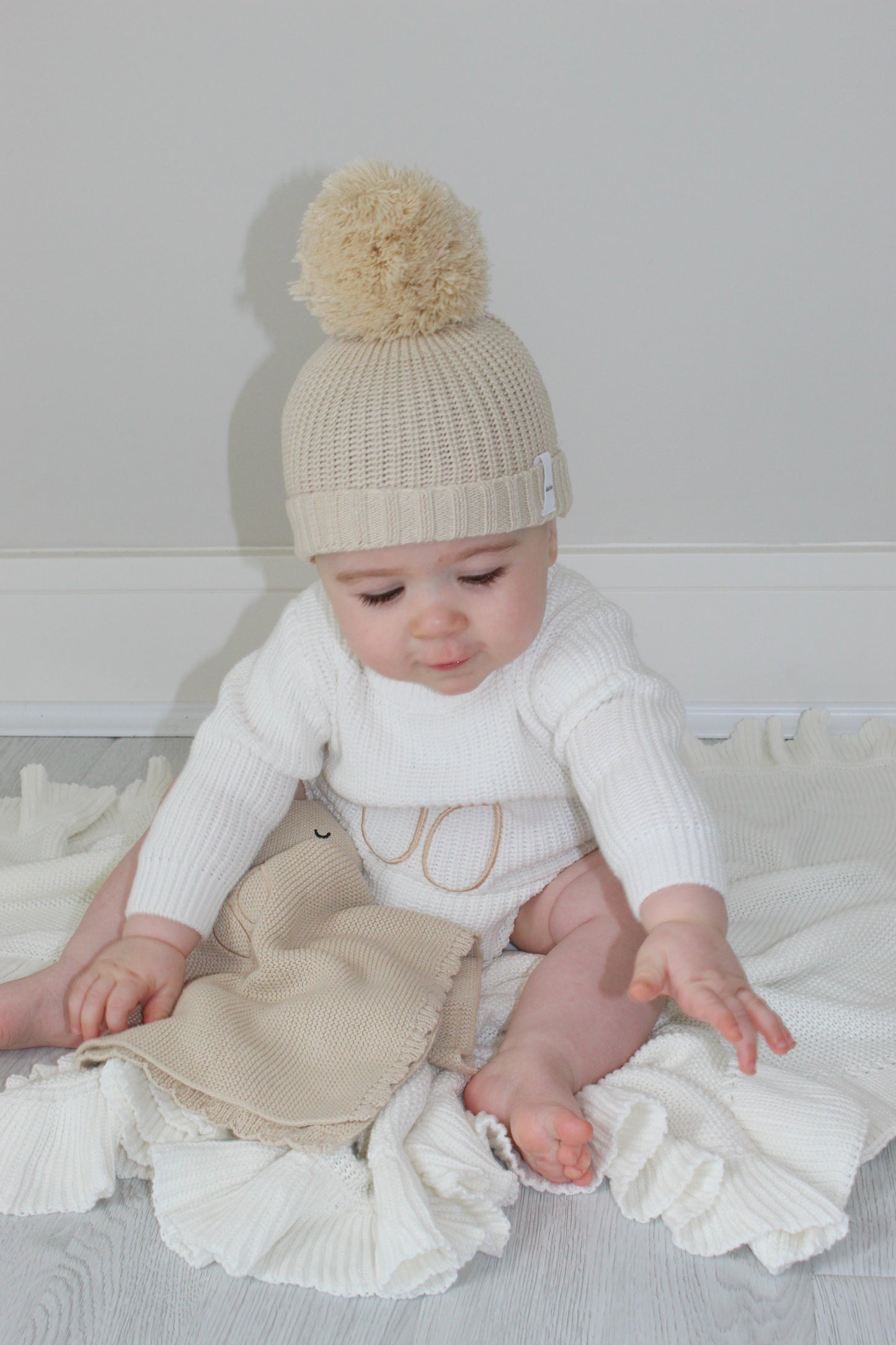 The Beige Beanie Bundle - White Chunky Knit Romper