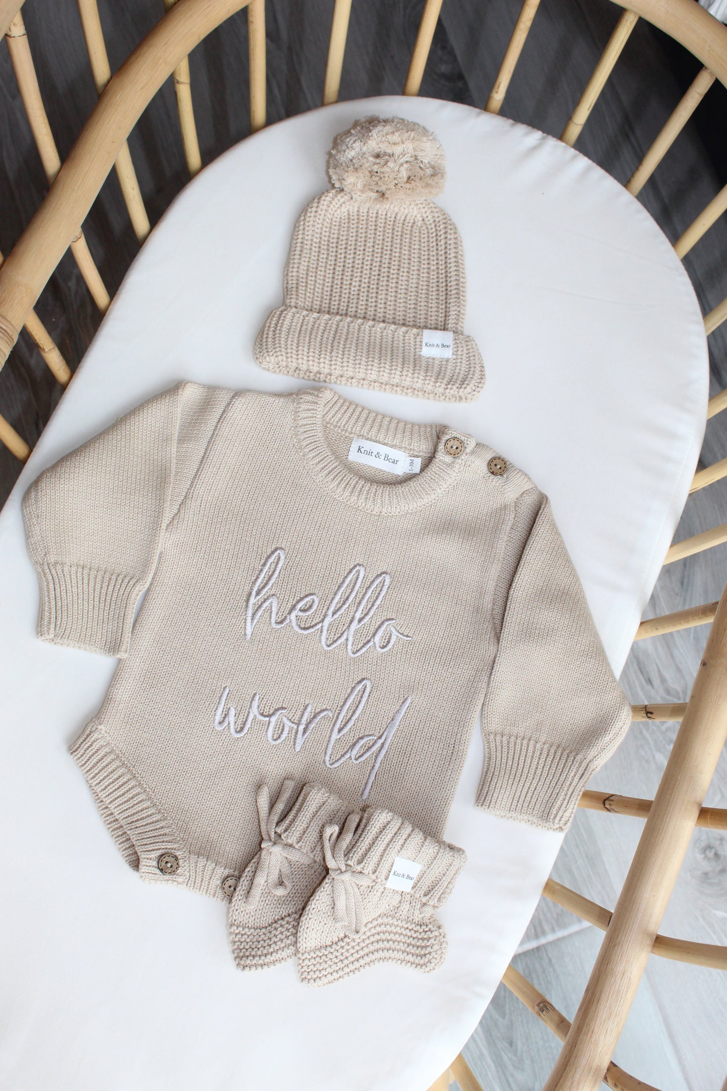 Buttoned Flat Knit Romper - Beige