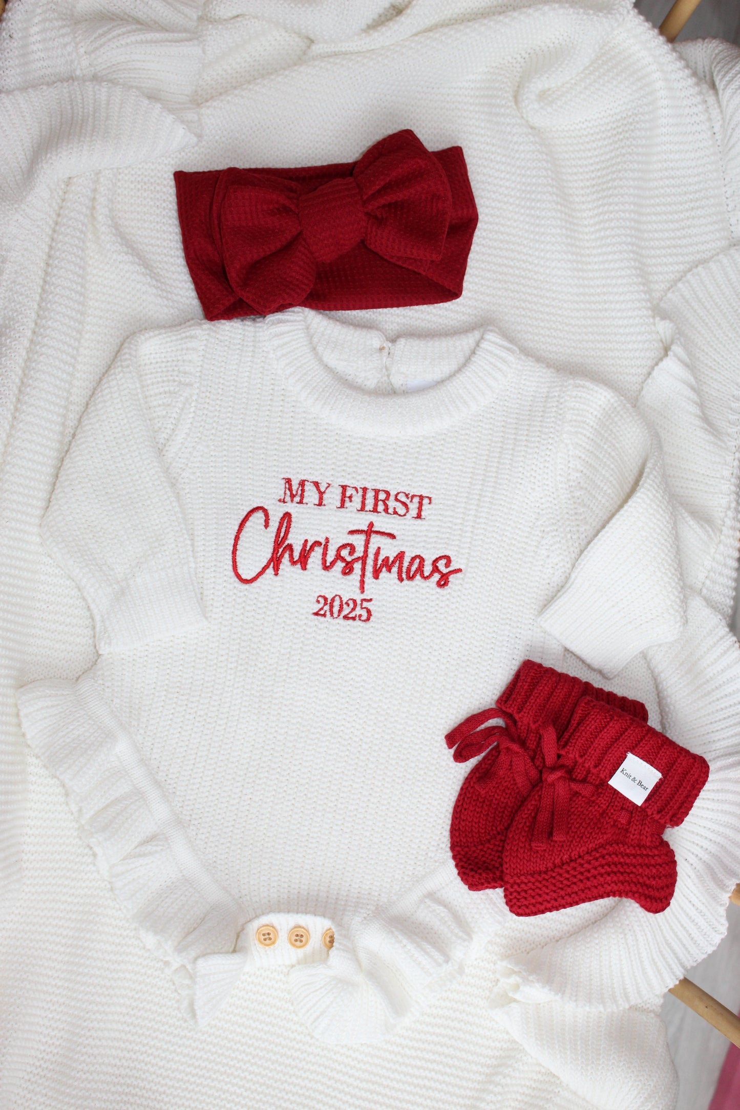 My First Christmas - Frill Knit Romper