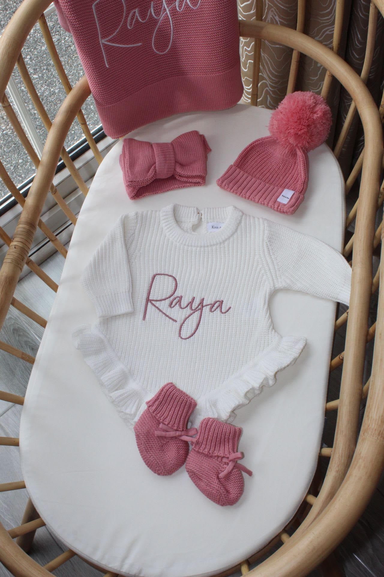 The Pink Beanie Bundle - White Frill Knit Romper