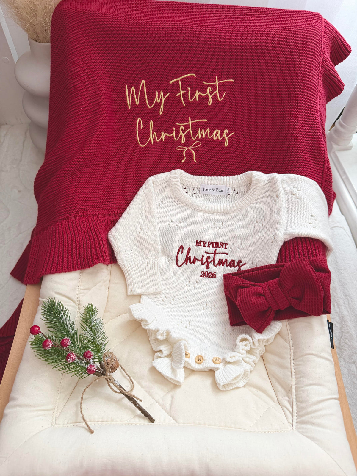 My First Christmas - Pointelle Frill Romper - Milk White