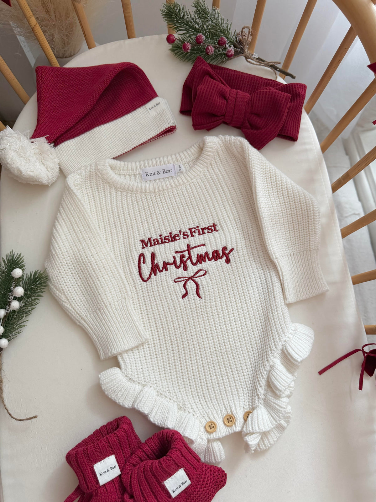 Personalised First Christmas - Frill Knit Romper