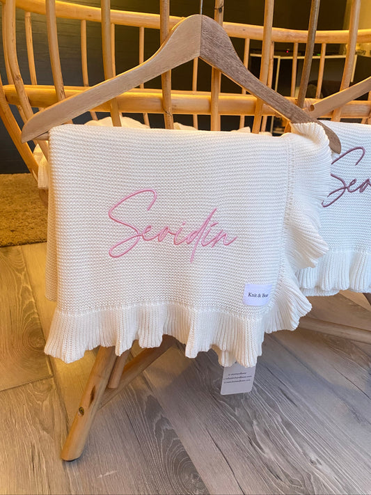 Frill Knit Blanket - Milk White