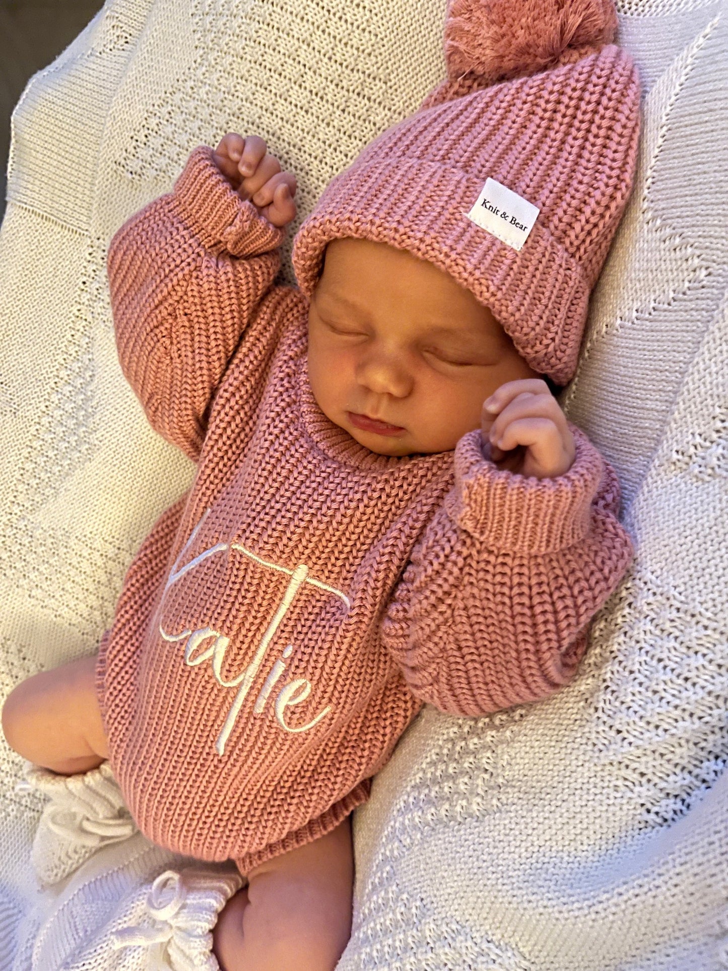 Buttoned Chunky Knit Romper - Dusky Pink