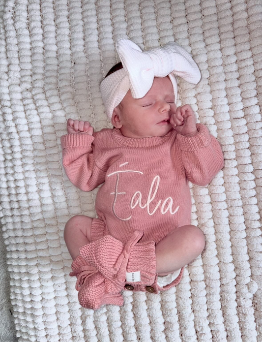 Buttoned Flat Knit Romper - Dusky Pink