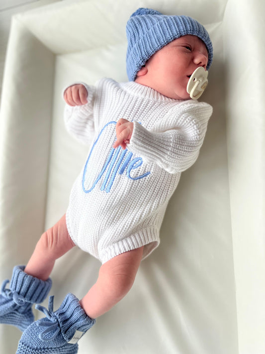 Buttoned Chunky Knit Romper - White