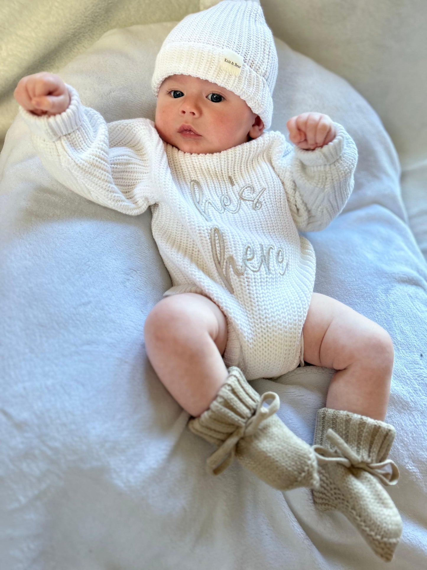 Buttoned Chunky Knit Romper - White