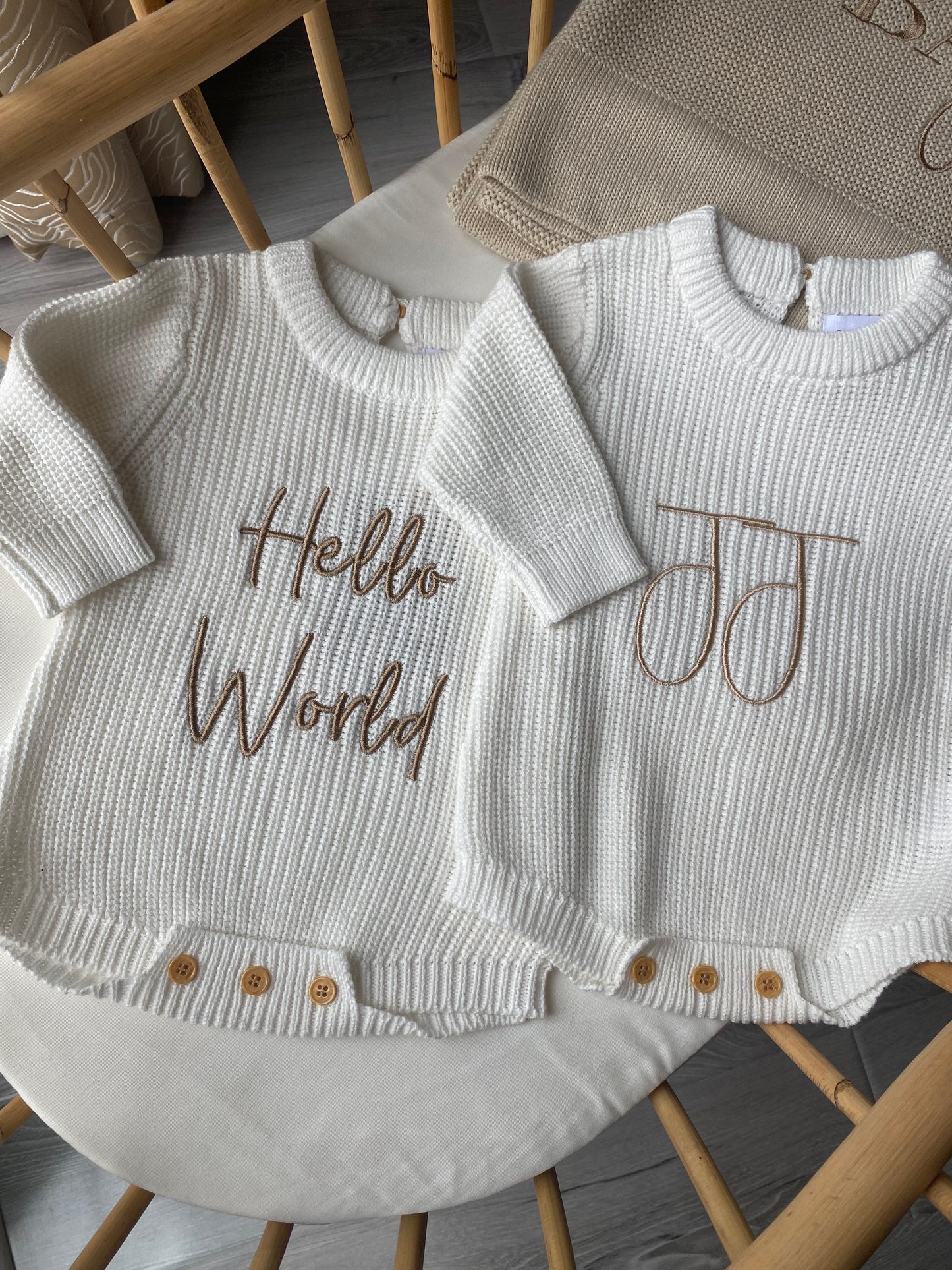 The Beige Headband Bundle - White Chunky Knit Romper