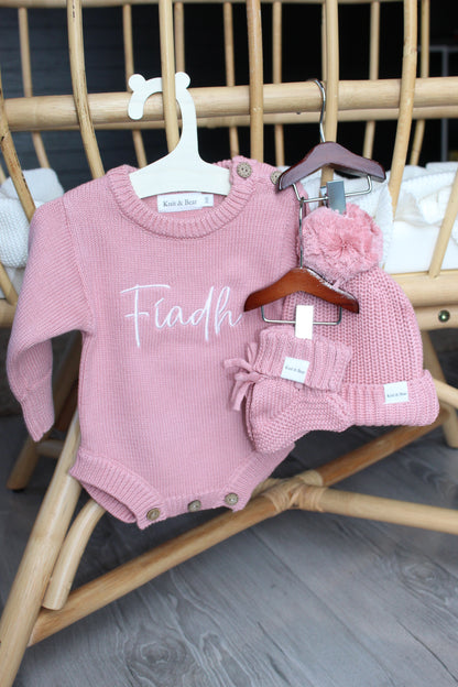 Buttoned Flat Knit Romper - Dusky Pink