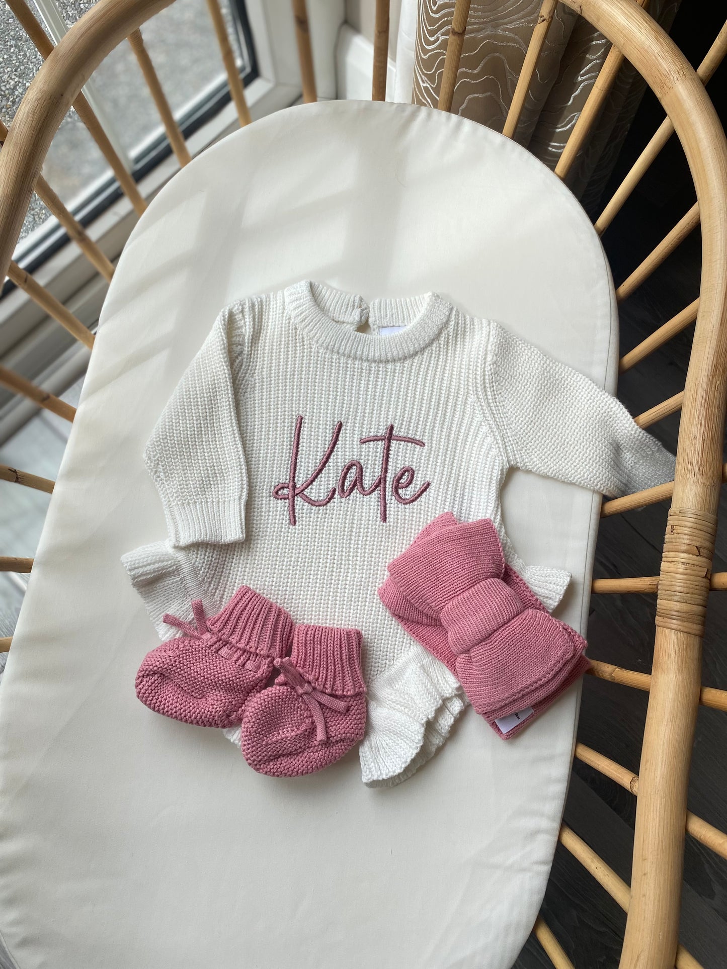 The Pink Headband Bundle - White Frill Knit Romper