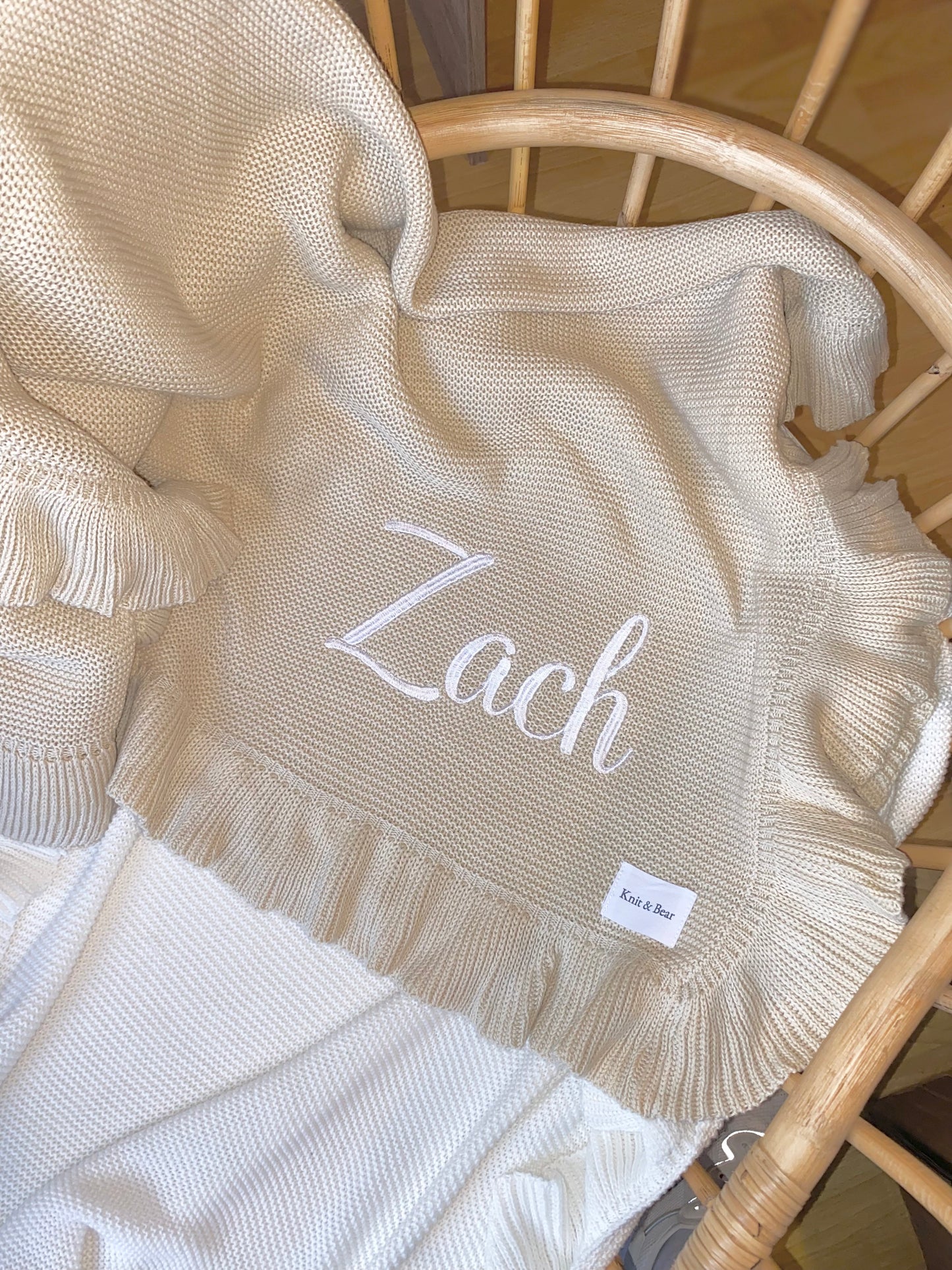Frill Knit Blanket - Beige