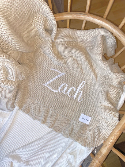 Frill Knit Blanket - Beige