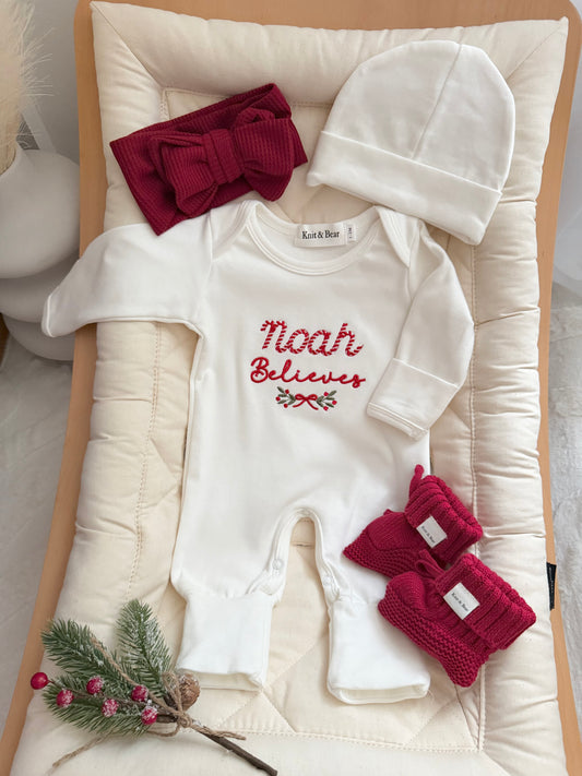 Personalised Candy Cane Onesie and Hat Set