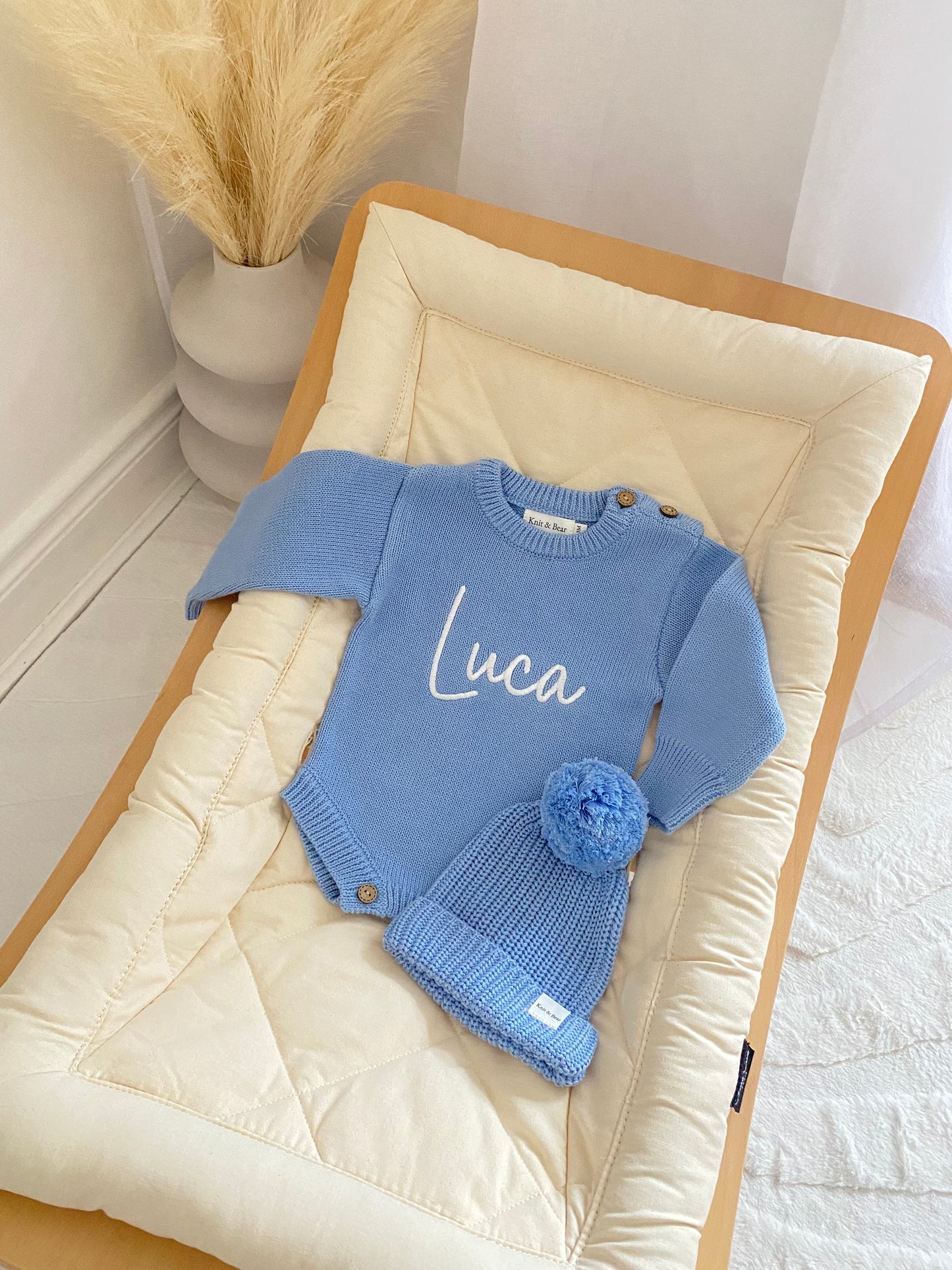 Buttoned Flat Knit Romper - Light Blue