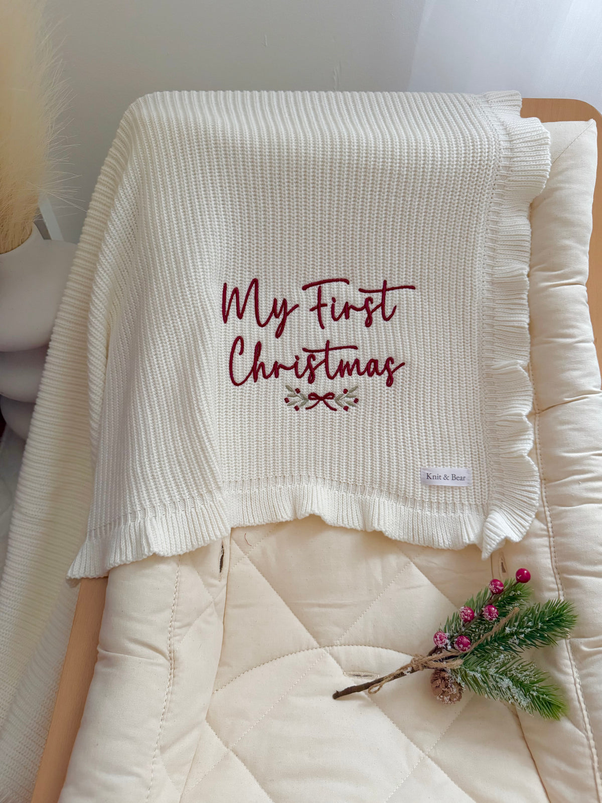 My First Christmas Frill Blanket - Milk White