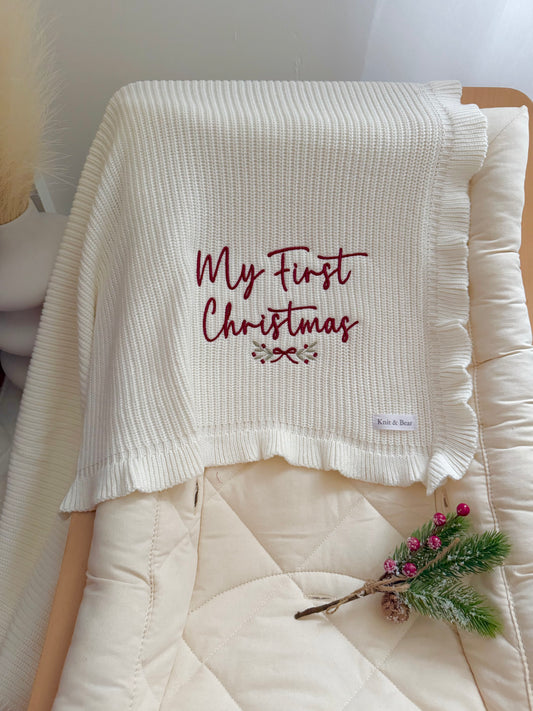My First Christmas Frill Blanket - Milk White