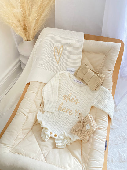 Full Set - Romper, Booties, Headband/Beanie and Blanket Bundle