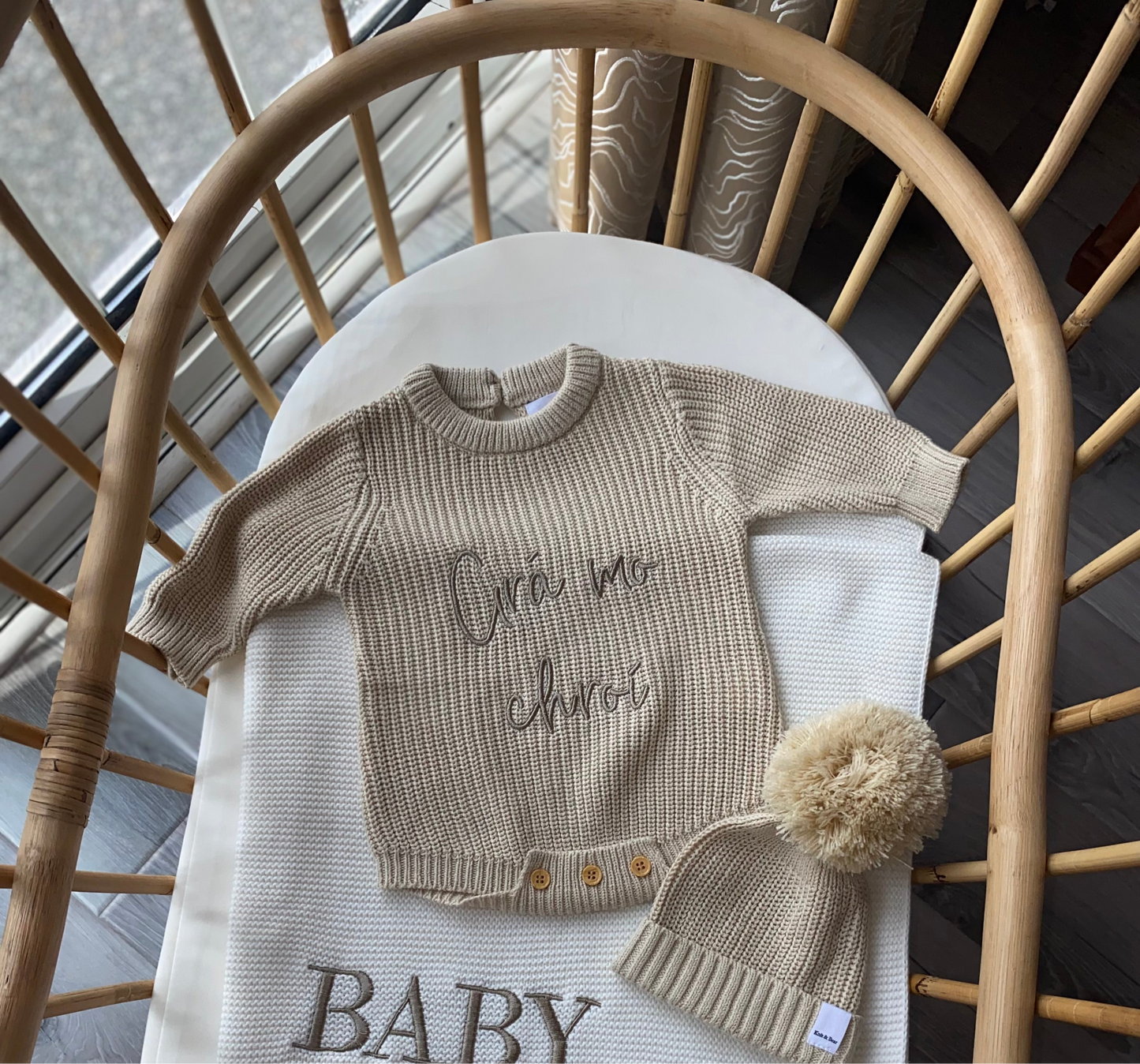 The Beige Beanie Bundle - Beige Chunky Knit Romper