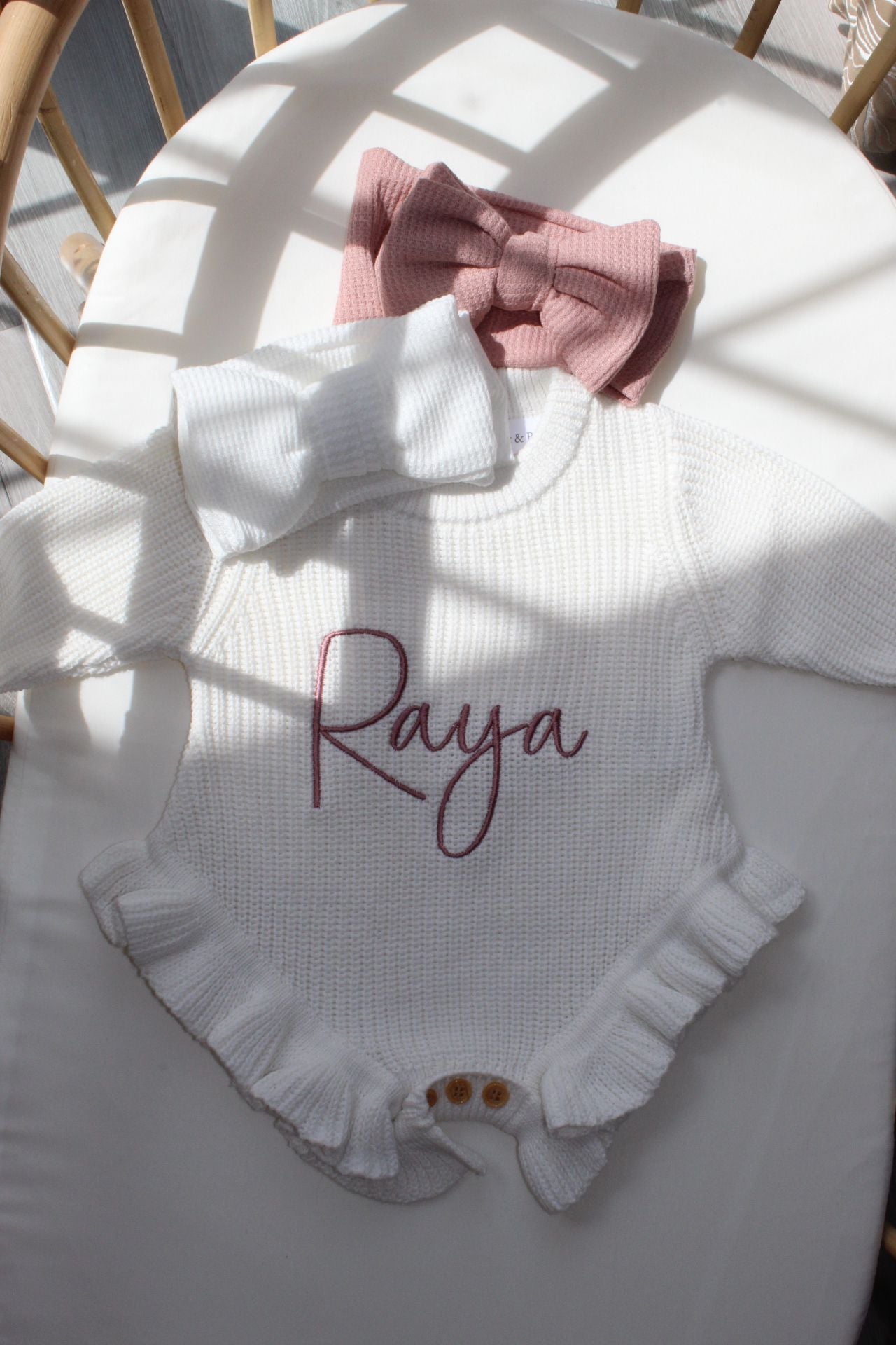 The Ribbed White Headband - White Frill Knit Romper