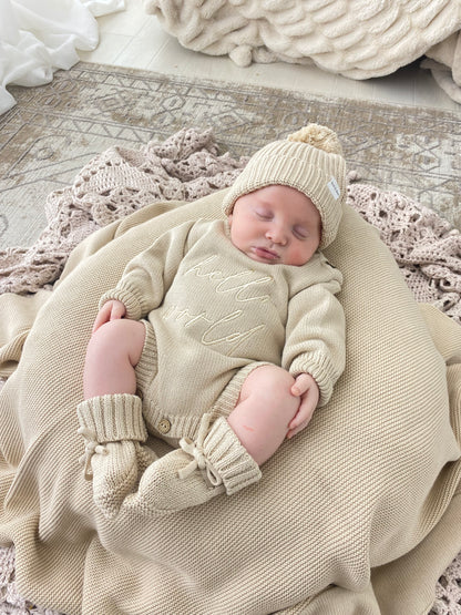 Full Set - Romper, Booties, Headband/Beanie and Blanket Bundle
