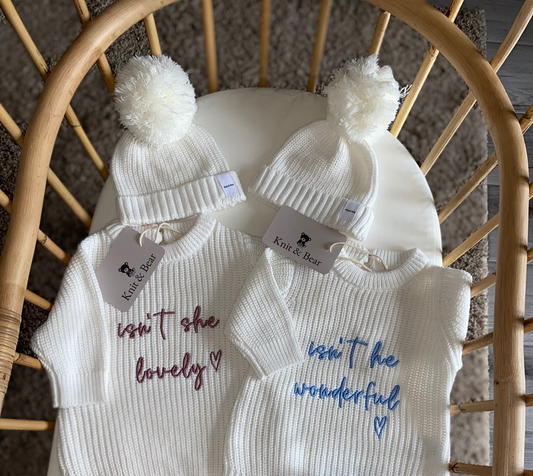 The White Beanie Bundle - White Chunky Knit Romper