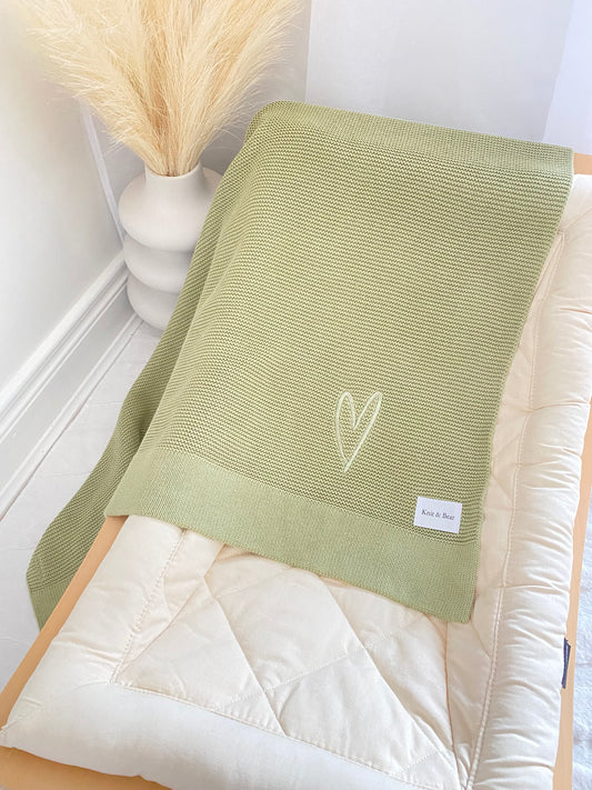 Plain Knit Blanket - Olive Green