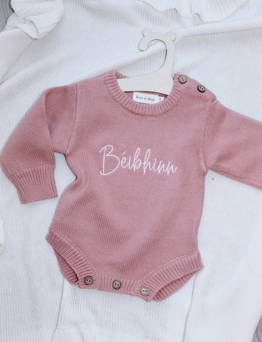 Buttoned Flat Knit Romper - Dusky Pink