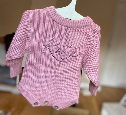 Buttoned Chunky Knit Romper - Dusky Pink