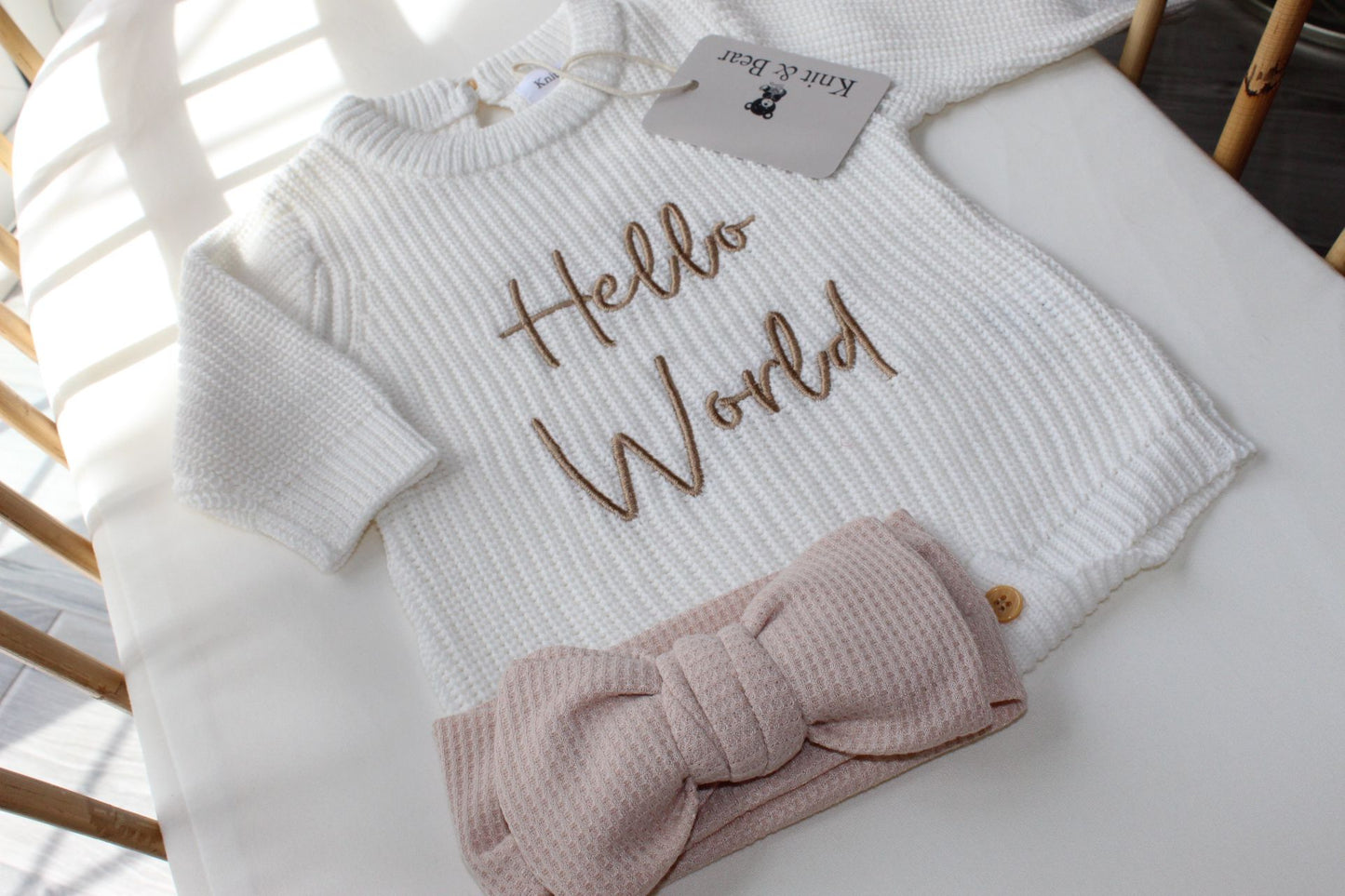 The Ribbed Pearl Pink Headband Bundle - White Chunky Knit Romper