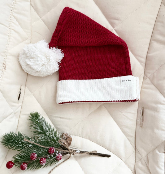 Knitted Santa Hat - Deep Red