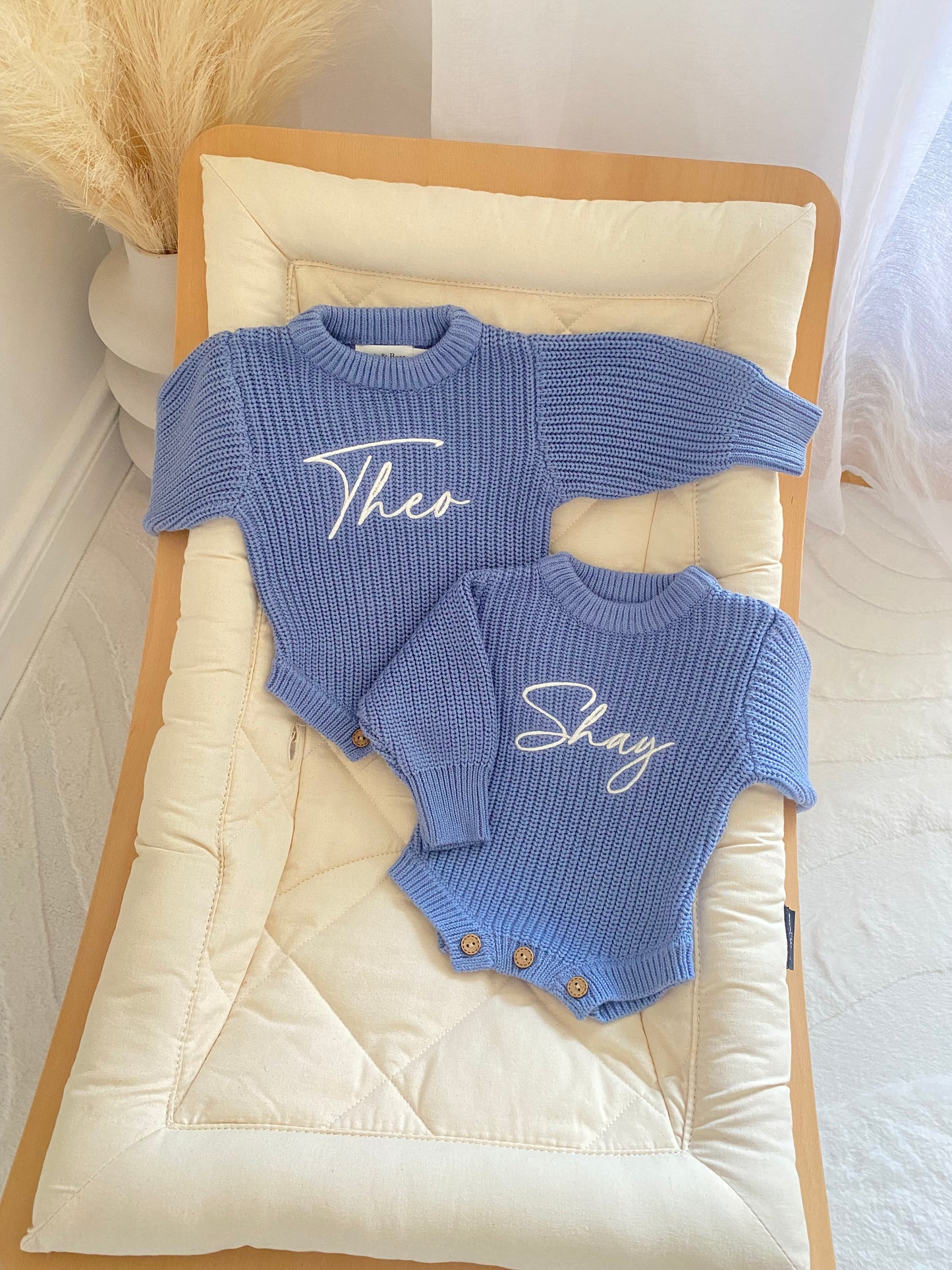Buttoned Chunky Knit Romper - Deep Blue