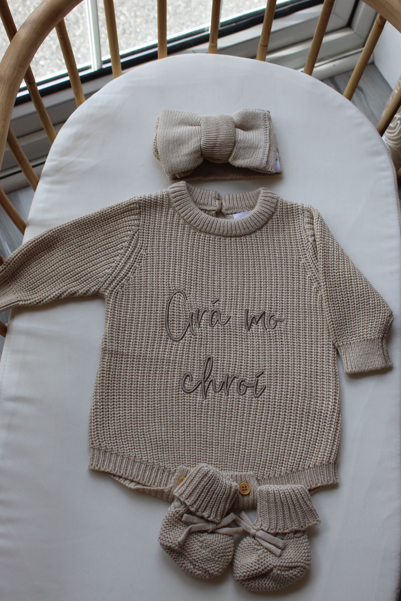 The Beige Headband Bundle - Beige Chunky Knit Romper