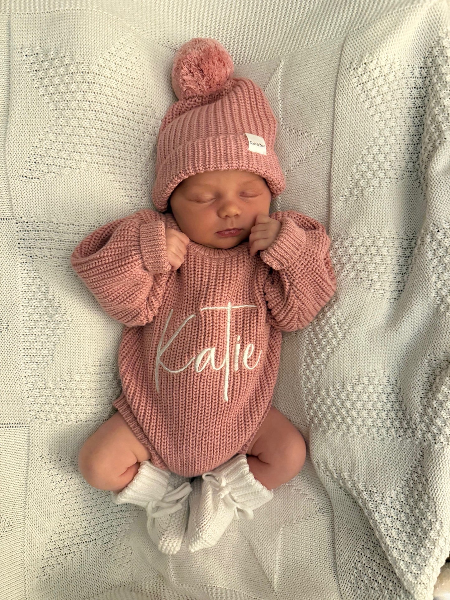 Buttoned Chunky Knit Romper - Dusky Pink