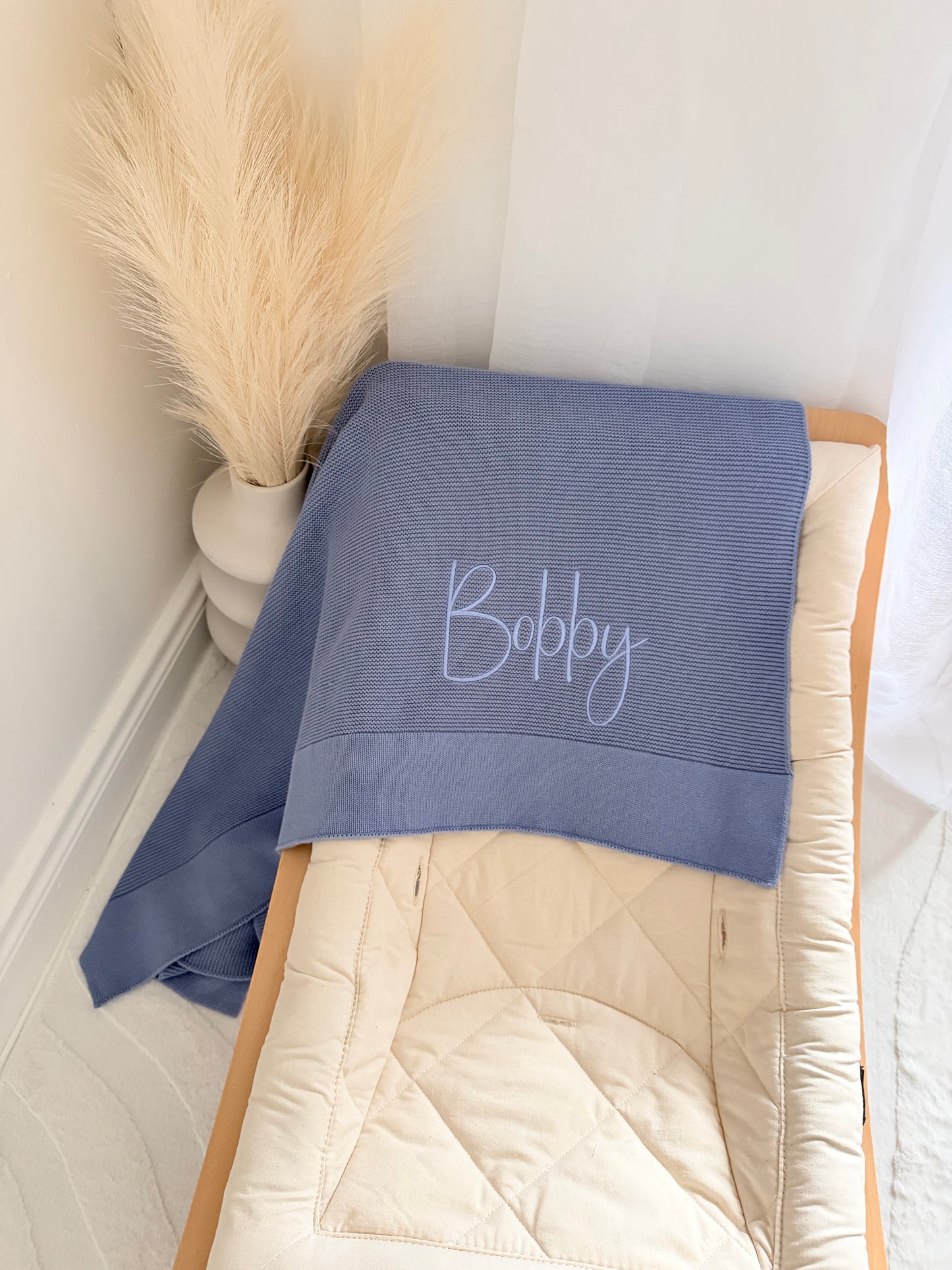 Plain Knit Blanket - Deep Blue