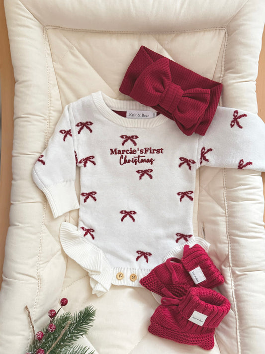 Personalised Bow Frill Knit Romper