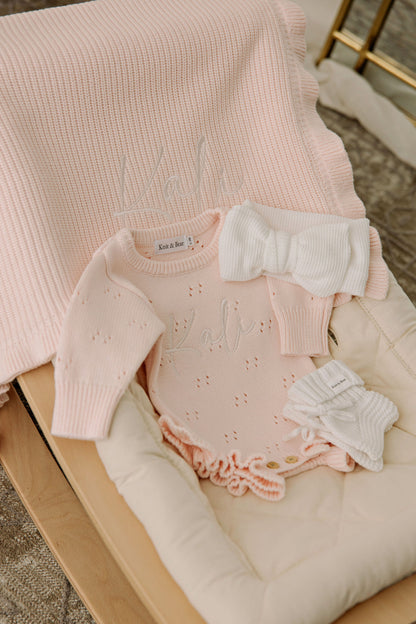 Pointelle Frill Romper - Baby Pink