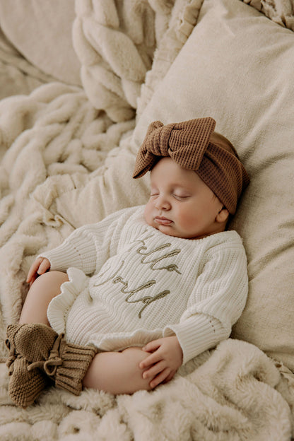 Romper, Booties and Beanie/Headband Bundle