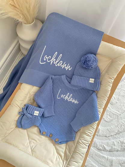 Full Set - Romper, Booties, Headband/Beanie and Blanket Bundle