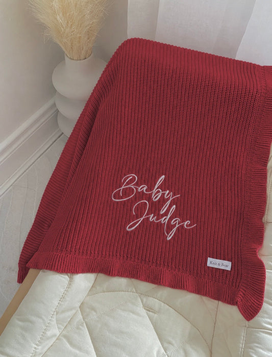 Personalised Christmas Frill Blanket - Deep Red