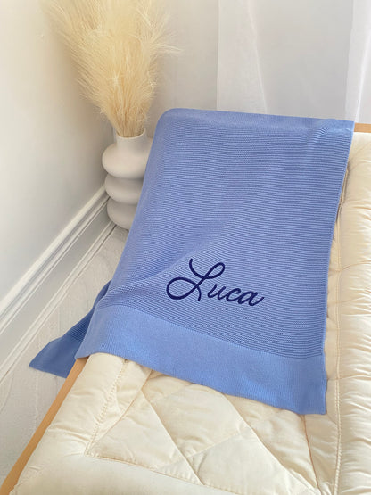 Plain Knit Blanket - Deep Blue