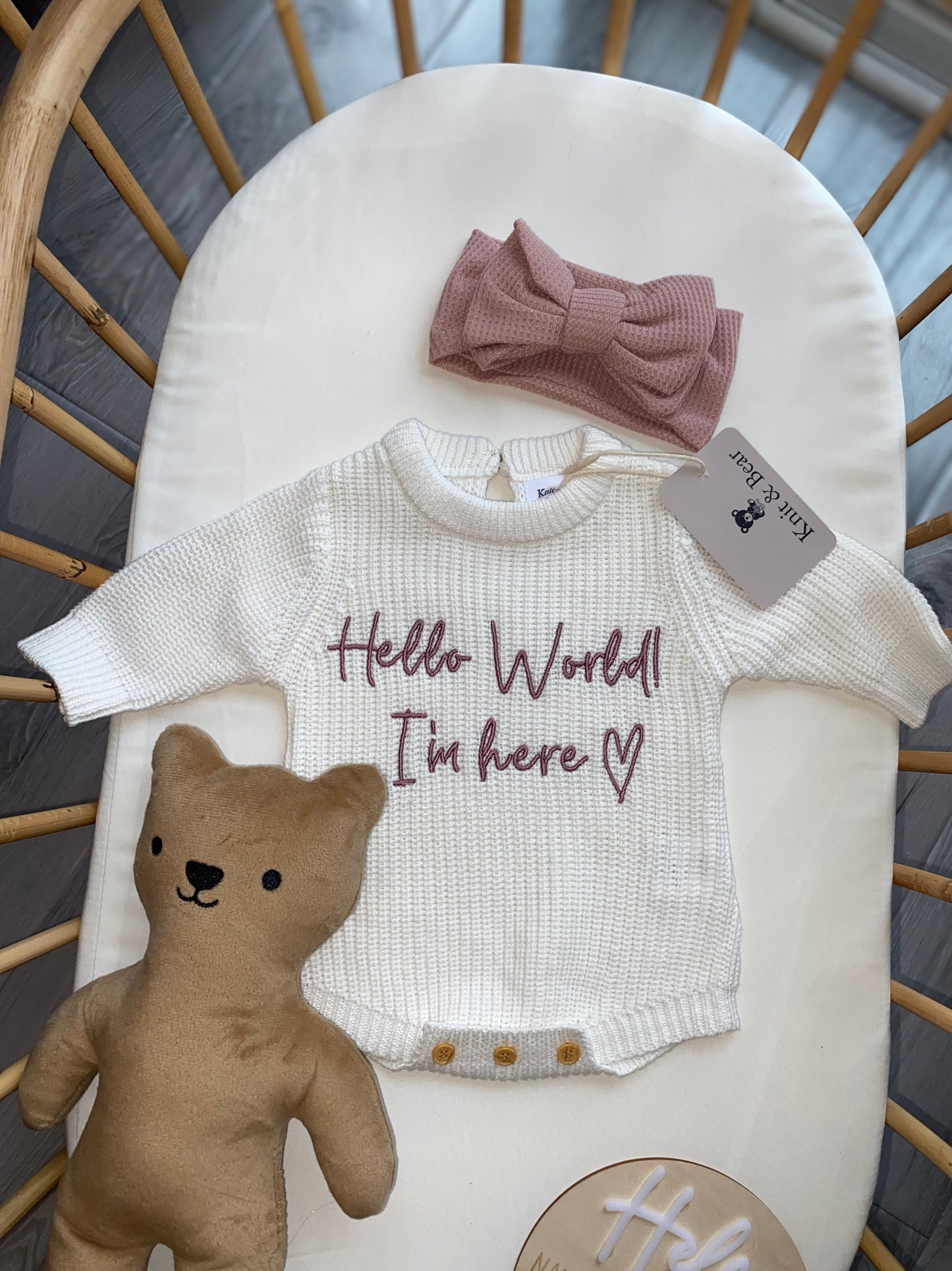 The Ribbed Dusky Pink Headband Bundle - White Chunky Knit Romper