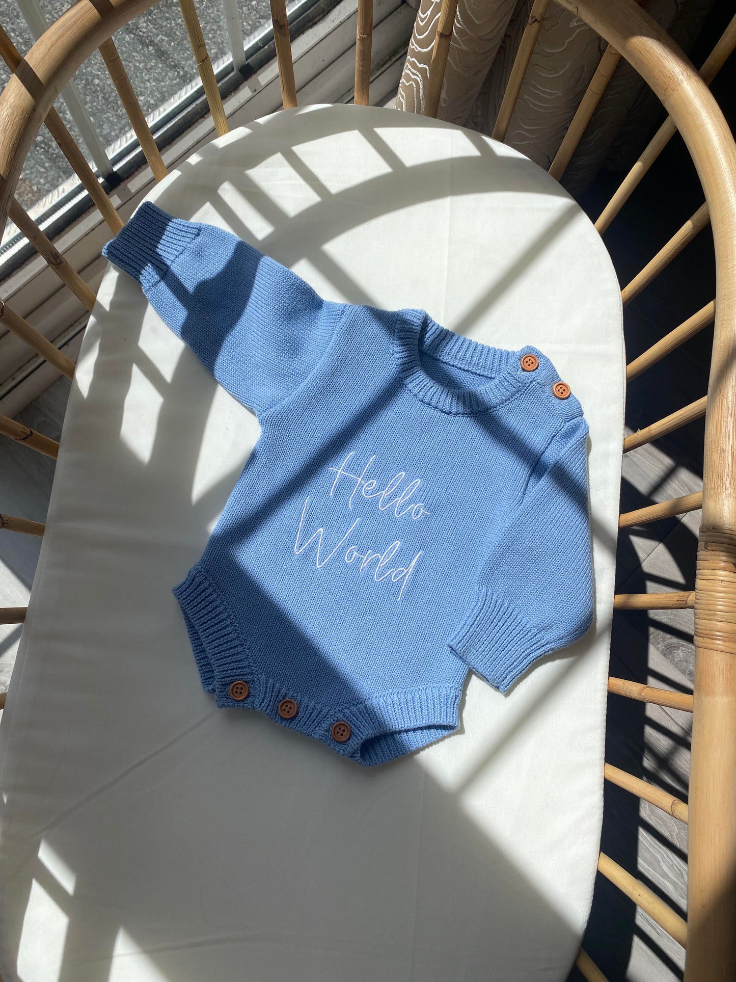 Buttoned Flat Knit Romper - Light Blue