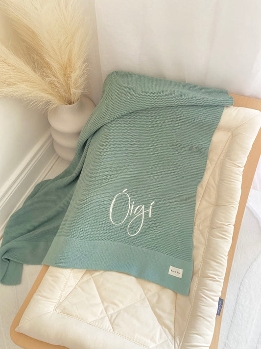 Plain Knit Blanket - Sage