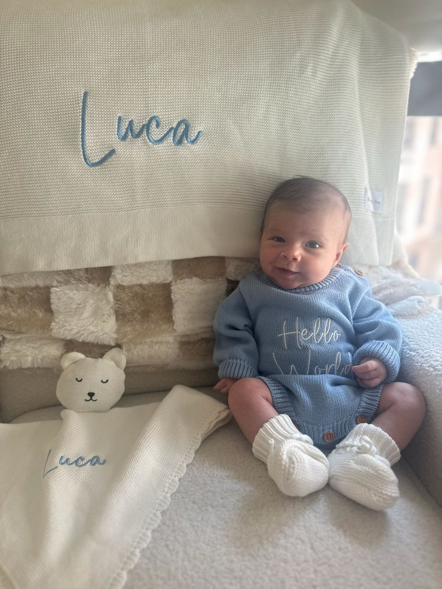 Buttoned Flat Knit Romper - Light Blue