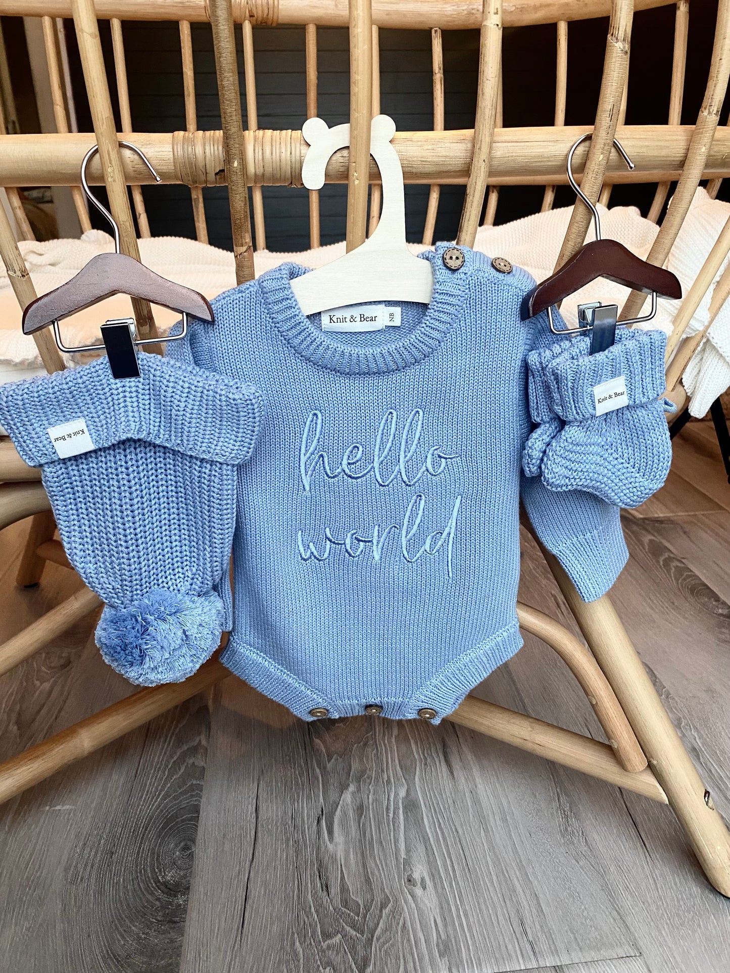 Buttoned Flat Knit Romper - Light Blue