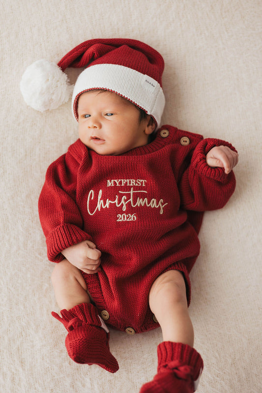 First Christmas Romper - Deep Red