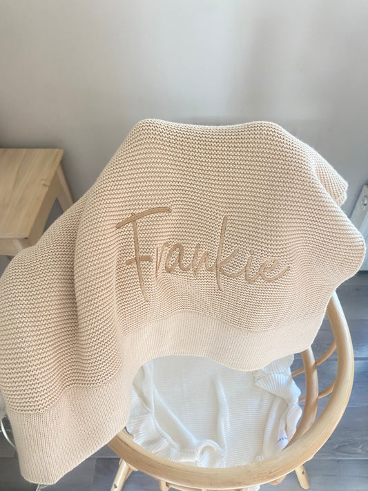 Plain Knit Blanket - Beige
