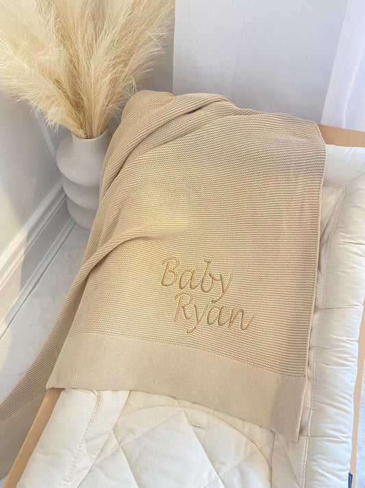 Plain Knit Blanket - Beige