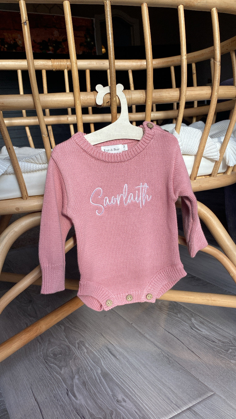 Buttoned Flat Knit Romper - Dusky Pink