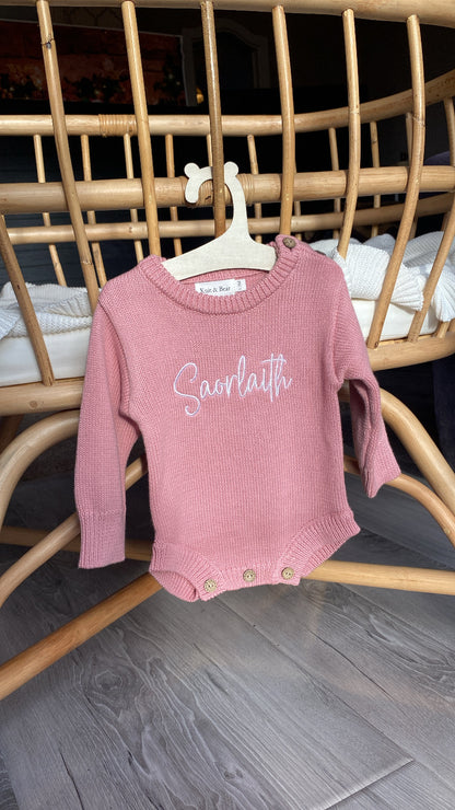 Buttoned Flat Knit Romper - Dusky Pink